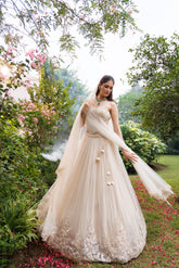 Ivory Net 3D Floral Embellished Lehenga Set