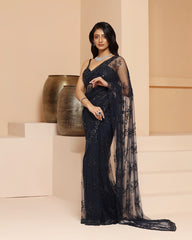 Blue Net Cutdana & Bead Work Saree Set