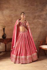 Magenta Tissue jacquard Embroidered Lehenga Choli