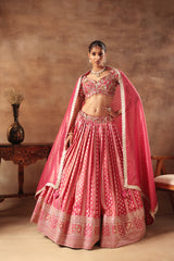 Magenta Tissue jacquard Embroidered Lehenga Choli
