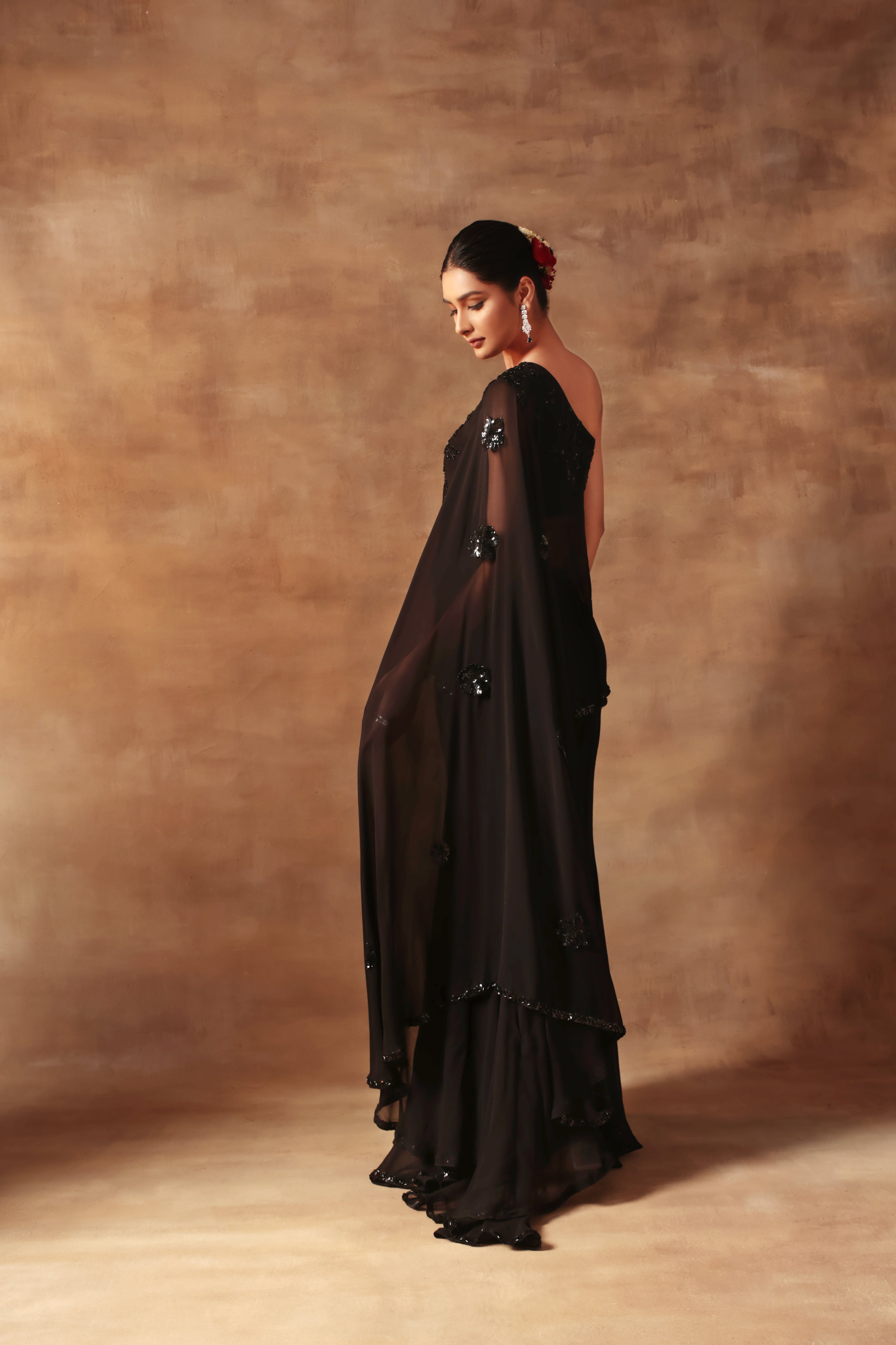 Black Bicecut Georgette Embroidered Shirt Sharara