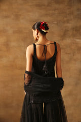 Black Tone On Tone Embroidered Shirt Sharara