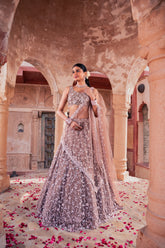 Mouse Colored Net Sequins Embroidered Lehenga Set