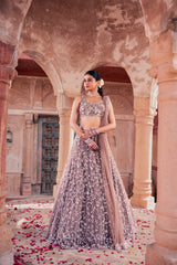 Mouse Colored Net Sequins Embroidered Lehenga Set