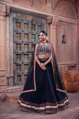 Black Net & Viscose Georgette Lehenga Set