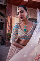 Grey Net & Organza Hand Embellished Lehenga Set