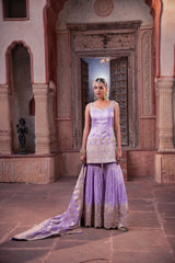 Lavender Embroidered Kurta Sharara Set