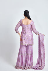 Purple and Gold Embroidered Sharara Set for Wedding & Festive Wear