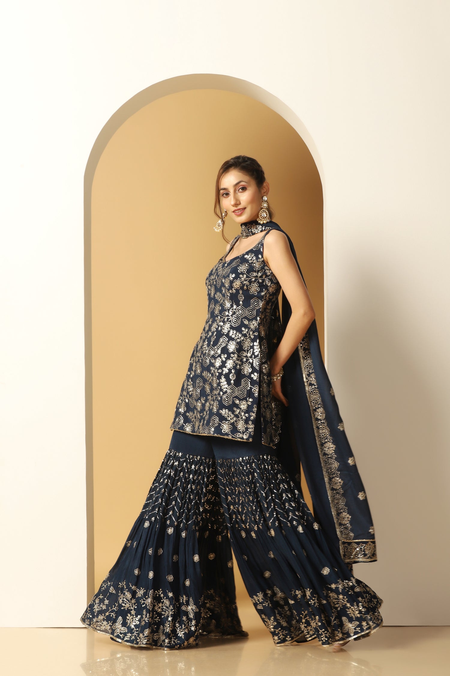 Festive Wear Embroidered Kurti Sharara Set Online
