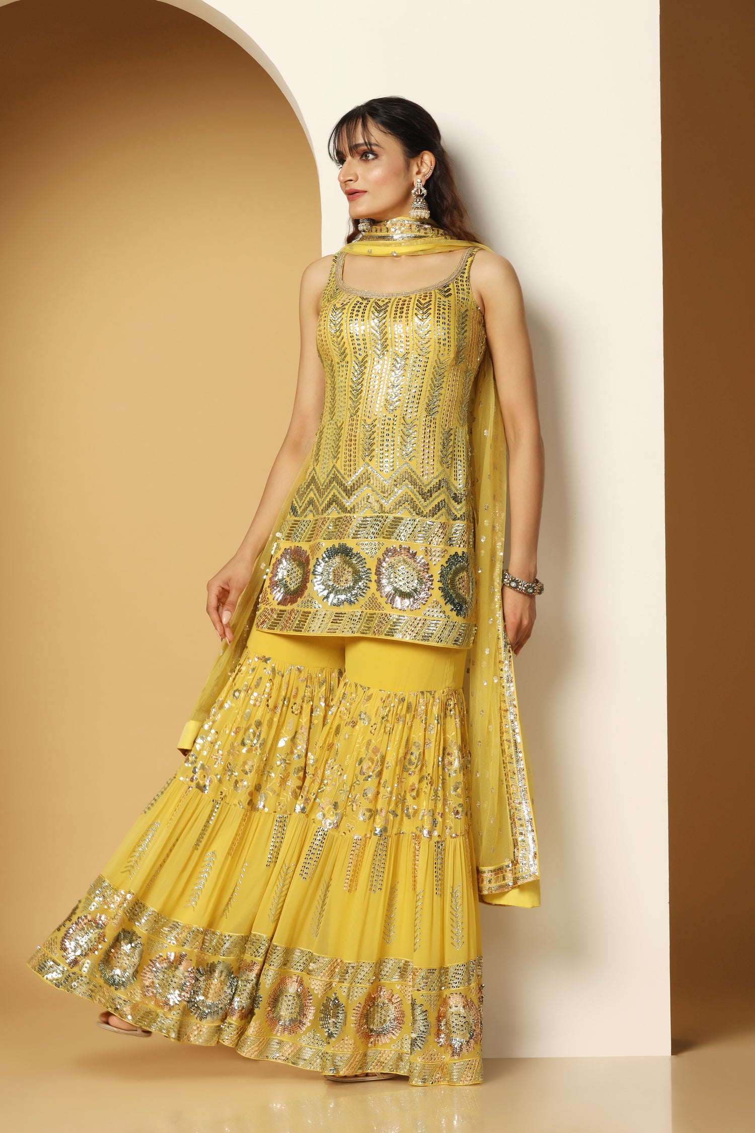 Themed Sequin Shirt with Sharara Set – Party & Festive Outfit