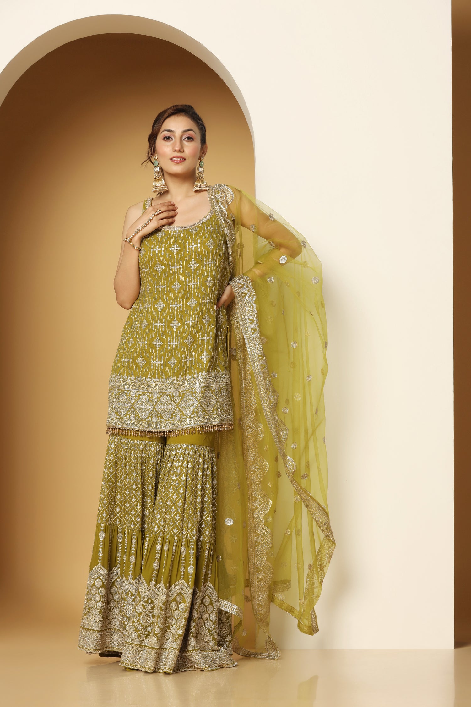 Zari Embroidered Sequin Sharara Set – Party Wear for Women
