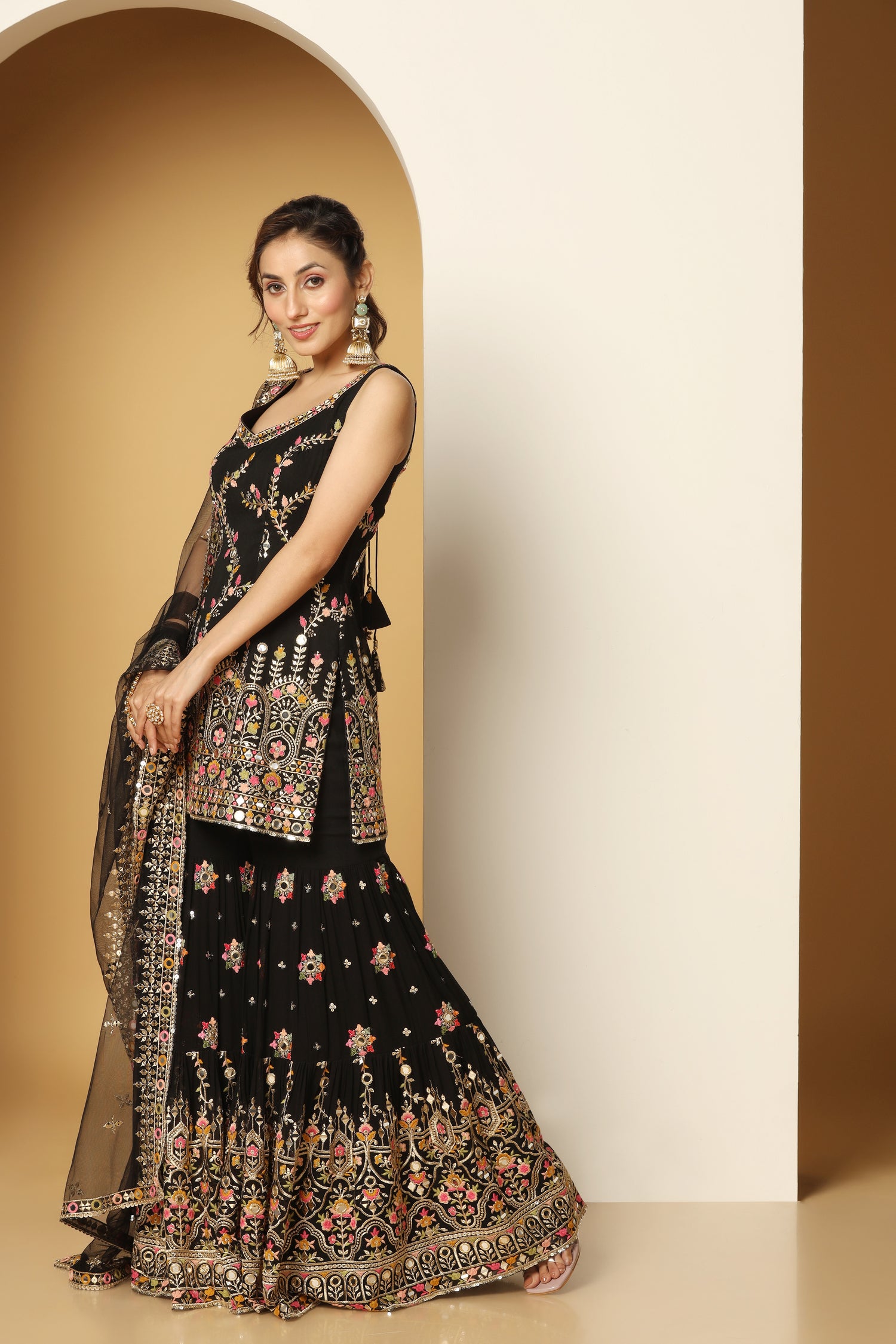Ivory Embroidered Sharara Suit with Foil and Thread Work