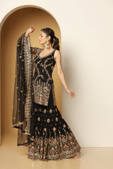 Ivory Embroidered Sharara Suit with Foil and Thread Work
