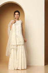 Sequin Embroidered White Georgette Sharara Suit Set