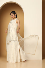 Sequin Embroidered White Georgette Sharara Suit Set