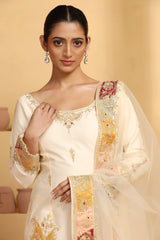 Embroidered Sequin Suit Set with Net Dupatta & Color Patch Design