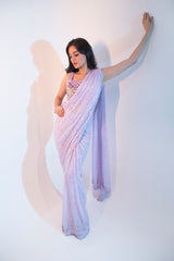 Lilac embroidered saree with multi tone sequence work blouse