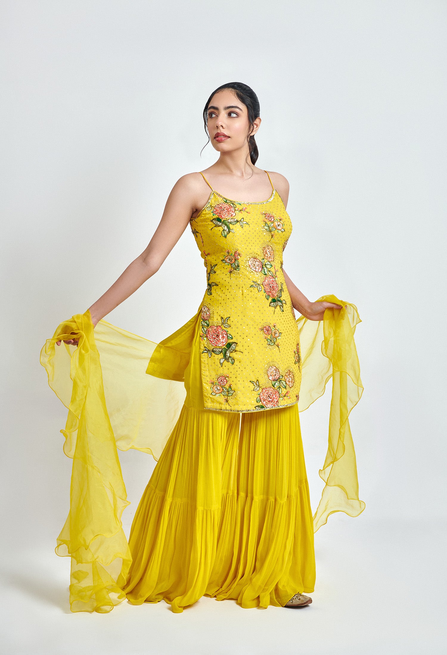 Yellow Georgette Sharara – Printed Ethnic Style