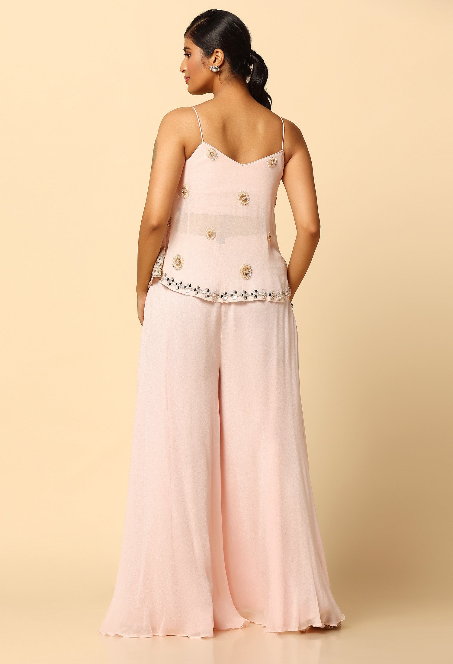 Trendy Pink Mirror Work Sharara Top Set for Women