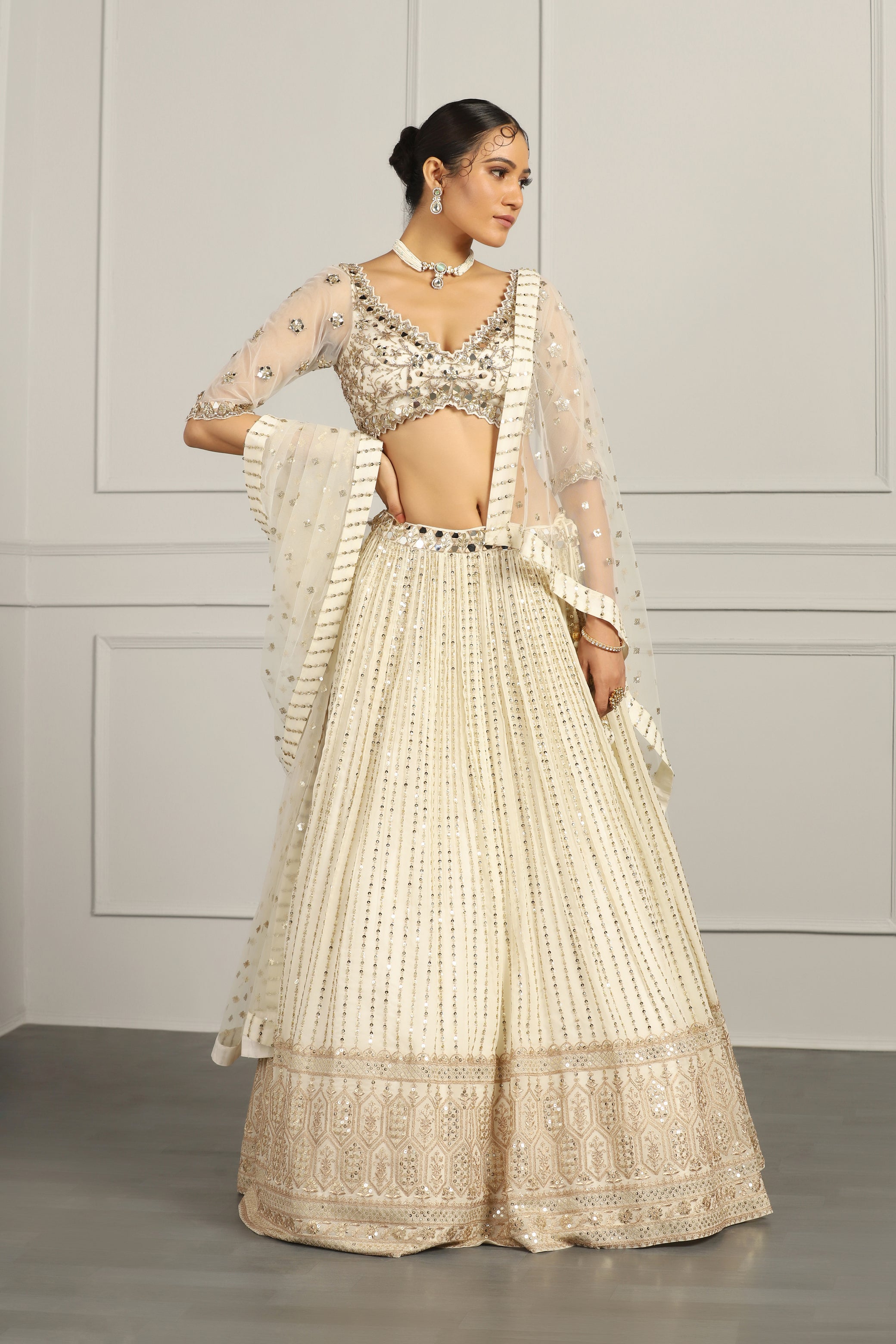 Sequin & Bead Embroidered Bridal Lehenga