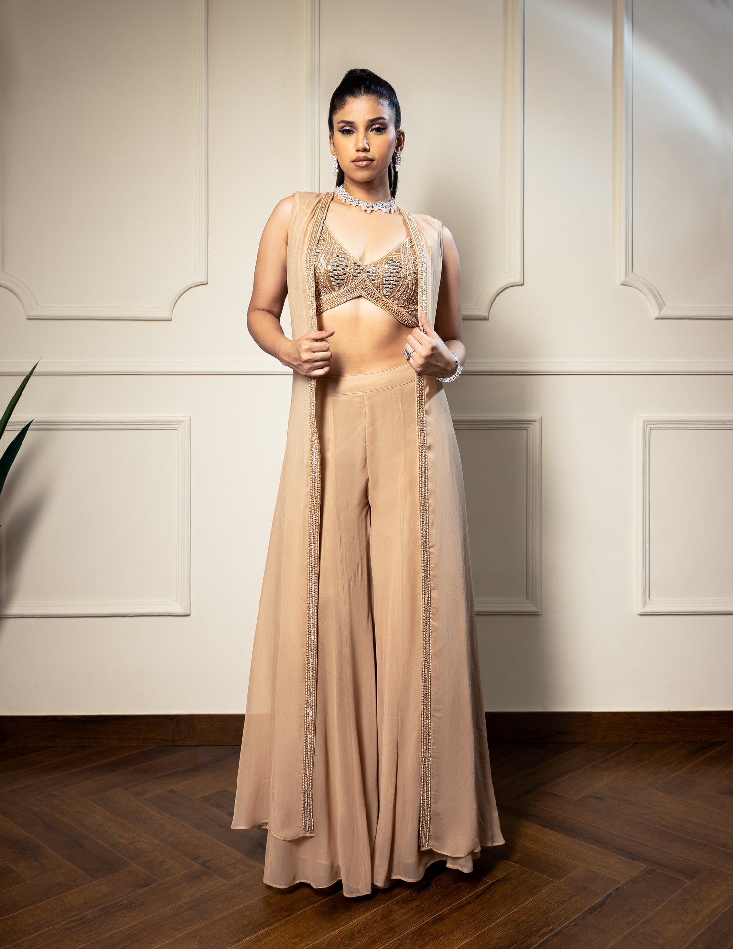 Placement Beads Embroidered Cape Sharara Set – Designer Ethnic Wear