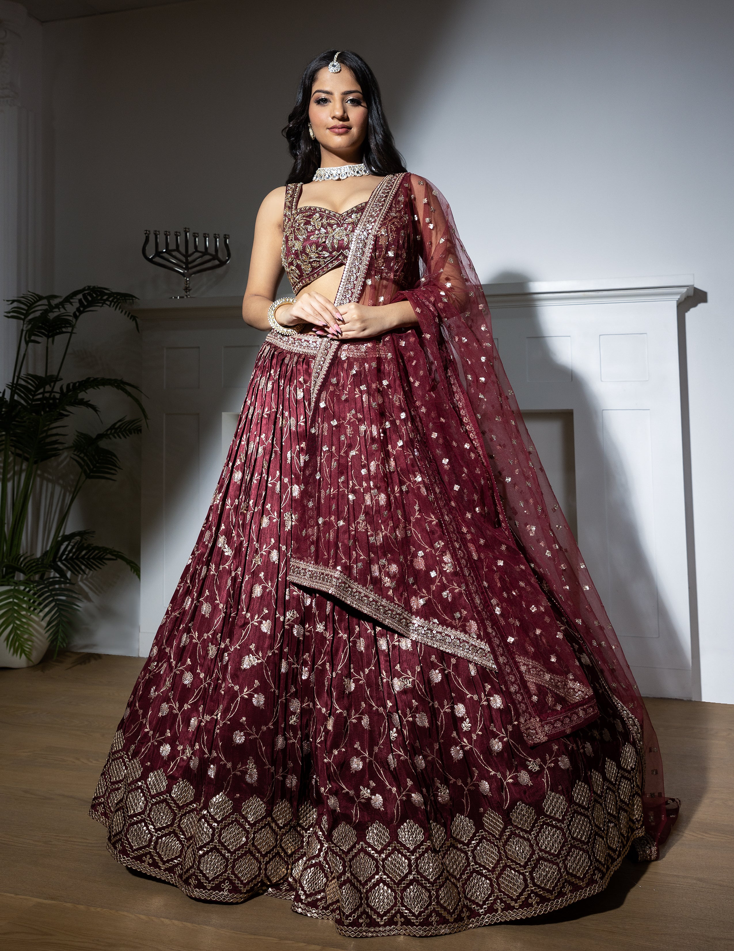 Floral Vine Embroidered Bridal Lehenga