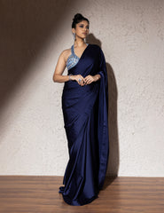 Blue Armani Satin Saree