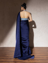 Blue Armani Satin Saree
