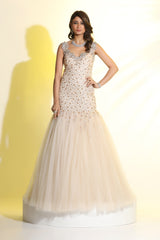 One Piece Net Gather Gown | Stylish Party Wear Gown for Women