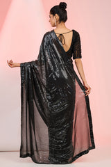 Black Sequins & Cutdana Hand Embellished Saree