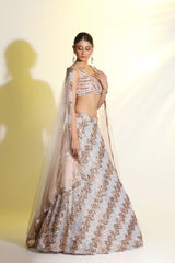 Light peach glossy lehenga