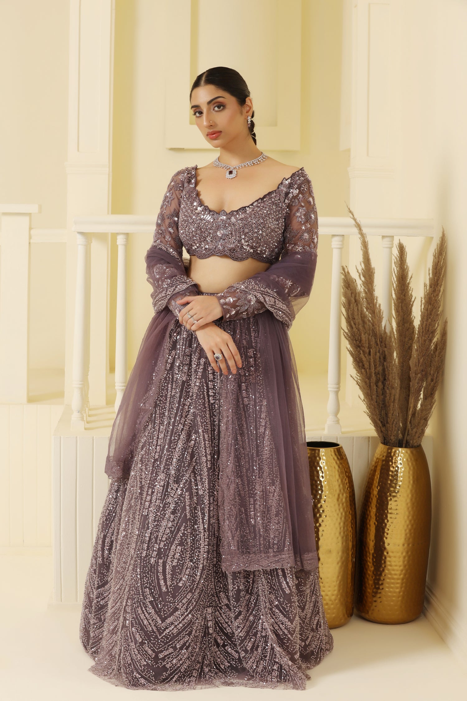 Net Kalidar Cutdana And Beads Work Lehenga