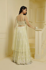 Sea Green Georgette Hand Embellished Jacket Lehenga