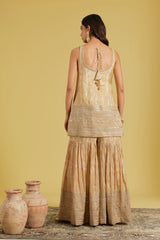 Peach Tissue Embroidered Gharara Set