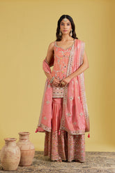 Pink Traditional Motif Embroidered Garara Set