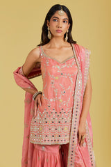 Pink Traditional Motif Embroidered Garara Set
