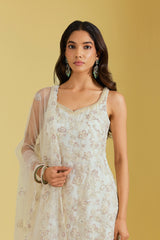 Ivory Net & Georgette Embroidered Sharara Set