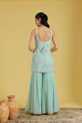 Sea green Resham & Cutdana Embellished Shirt Garara Set