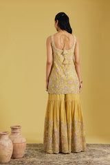 Mustard Tissue Embroidered Gharara Set