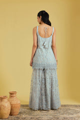 Grey Tissue Embroidered Gharara Set