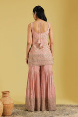 Peach Tissue Embroidered Gharara Set