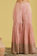 Peach Tissue Embroidered Gharara Set