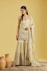 Beige Traditional Motif Embroidered Garara Set