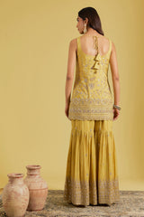 Mustard Tissue Embroidered Gharara Set