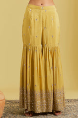 Mustard Tissue Embroidered Gharara Set