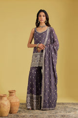 Purple Geometrical Jaal Heavy Embroidered Shirt with Garara.