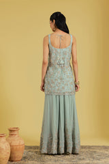 Pista Net & Georgette Embroidered Sharara Set