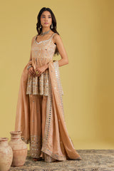 Peach Tissue Embellished Gharara Set