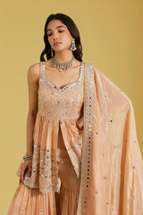 Peach Tissue Embellished Gharara Set