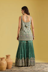 Green Tissue Embroidered Gharara Set
